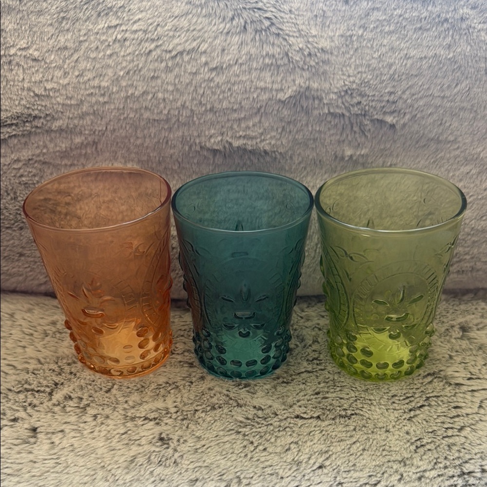Set of Three Yankee Candle Embossed Glass Votive Holders - NEW